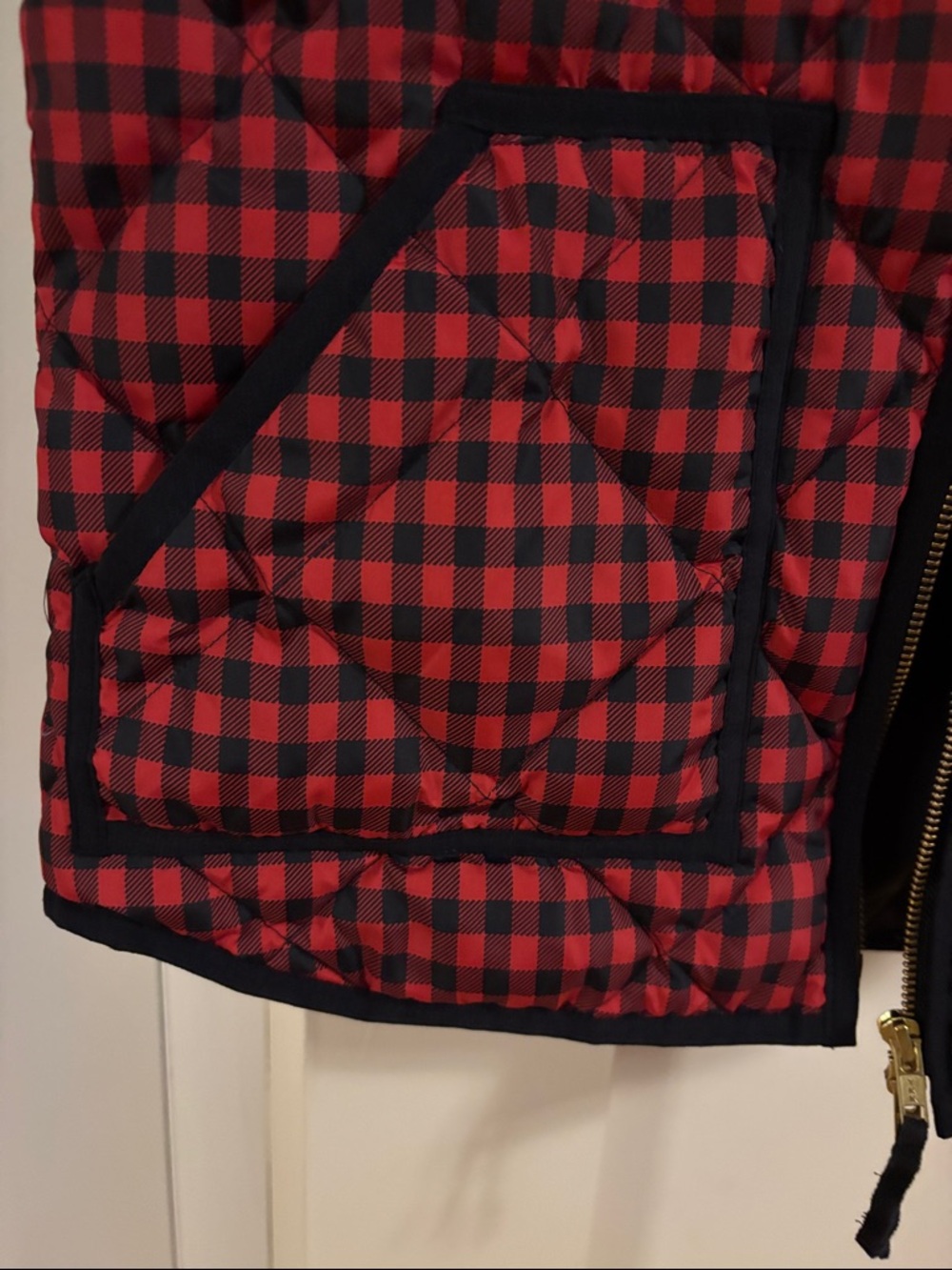 J. Crew Red and Black Buffalo Plaid Quilted Vest - Picture 3 of 6